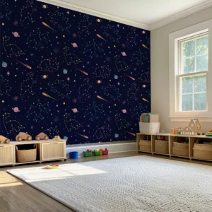 Celestial Dinosaurs Navy Blue Background