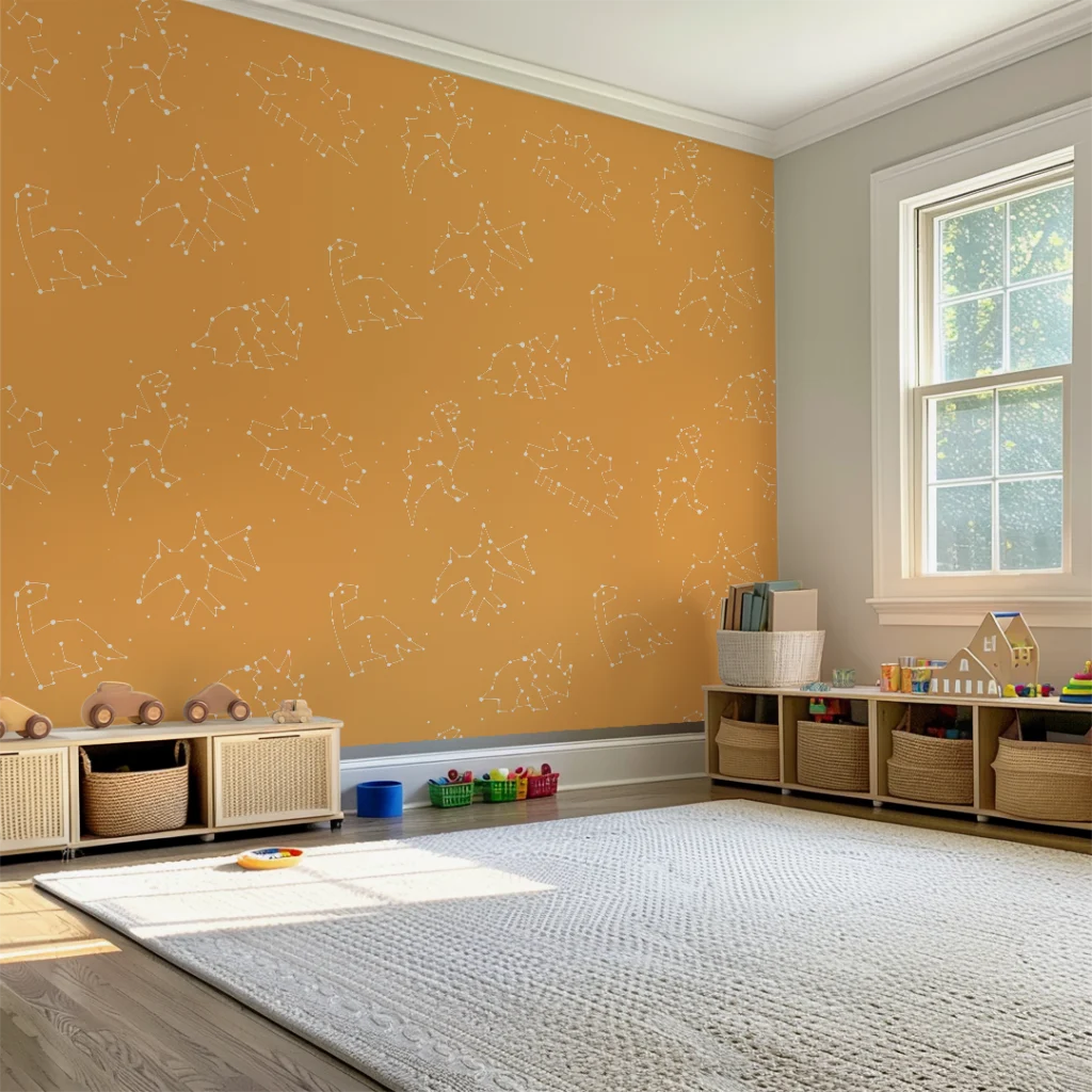 Celestial Dinosaurs Pastel Orange Background | Art Studio