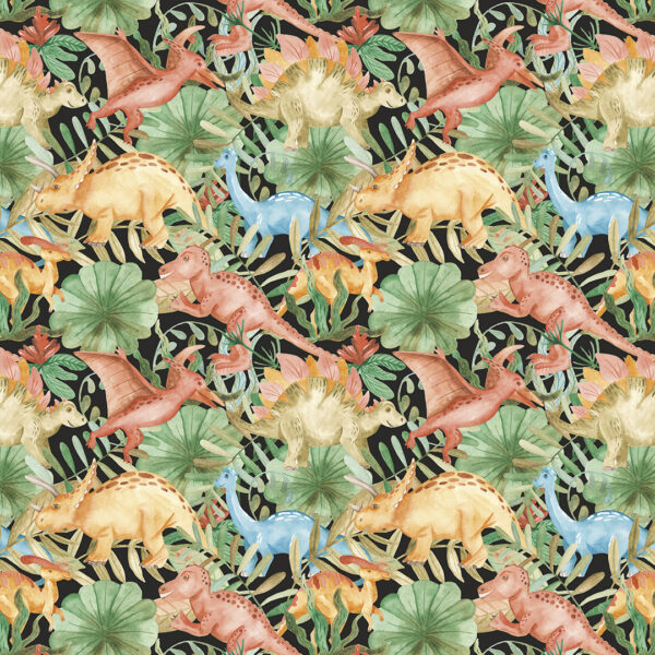 Watercolor Dinosaurs and Ferns