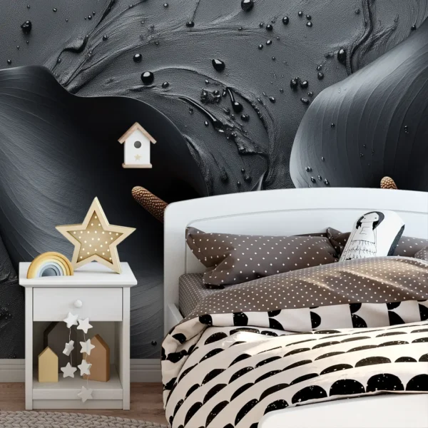 Midnight Bloom | Black Calla Lily Wall Mural. A close-up shot of an elegant, large-scale black calla lily wallpaper mural.