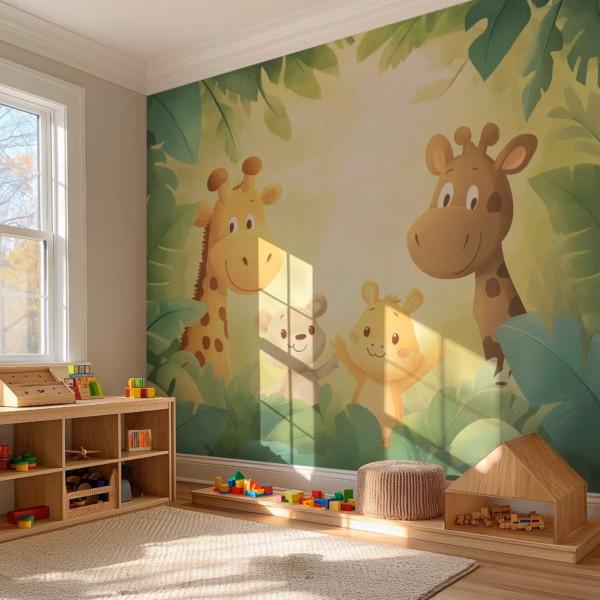 Safari giraffe kids wallpaper mural for jungle-themed nursery