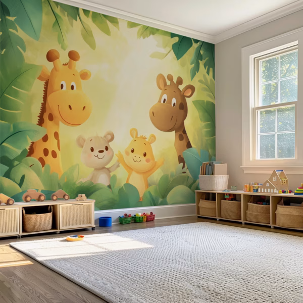 Safari giraffe kids wallpaper mural for jungle-themed nursery
