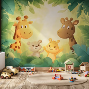 Jungle Friends Nursery Wall Mural – Giraffe Kids Wallpaper