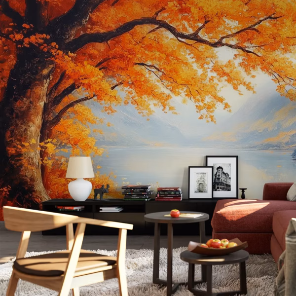 Autumn Lakeside Path Wall Mural - Image 2